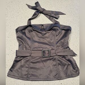 Vintage Y2K Charlotte Russe Grey Pinstripe Belted Menswear Halter Top – Large